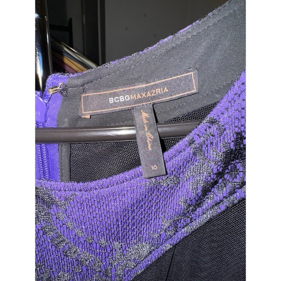 BCBGMAXAZRIA -Purple Black Lace Mesh Long Sleeve Bodycon Dress Size 10 - Picture 6 of 7